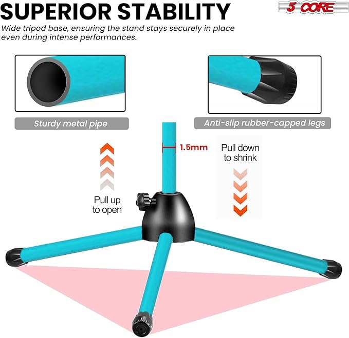 5 Core Tripod Mic Stand Floor Adjustable 18 to 72 Inches Sturdy Boom Arm Holder - Image 4