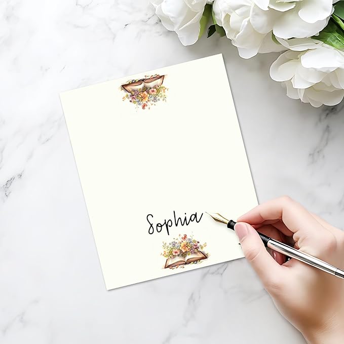 25 Pack Floral Book Theme Place Cards, Editable Name Cards - Image 3