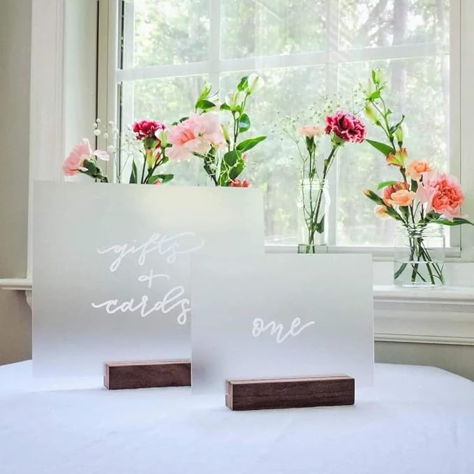 UNIQOOO 5 Pack Rustic Acrylic Sign Holders | Walnut Wood Table Numbers Display - Image 4