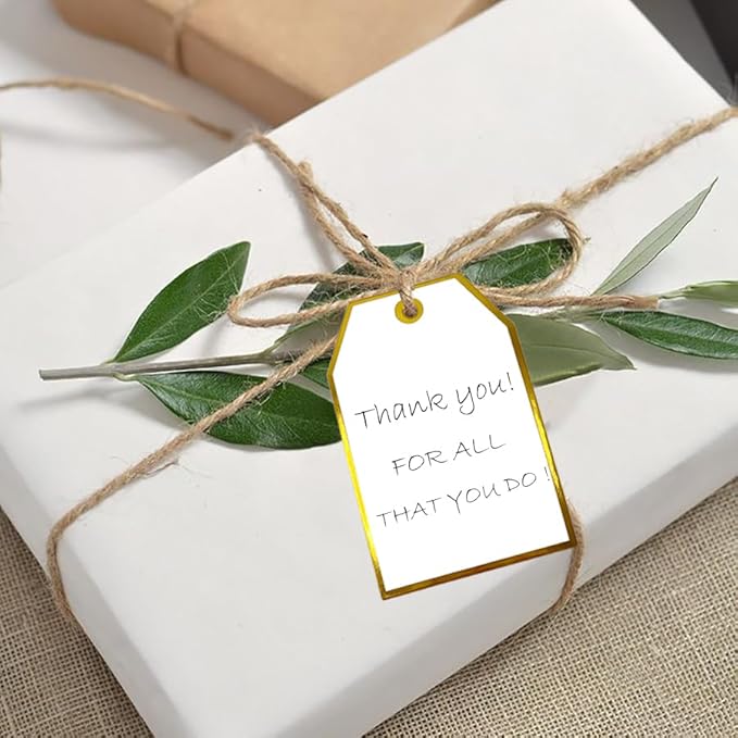 100Pcs Gold Gift Tags with String Attached Foil Gold Frame Large White Paper - Image 7