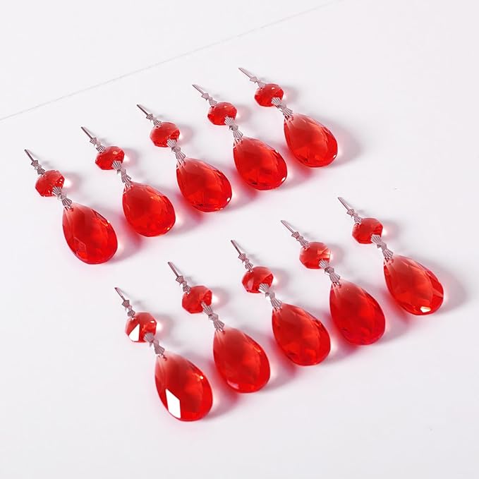10pcs Crystal Prisms Chandelier Red Ornament Pendants Rainbow Maker 38mm Drop - Image 5