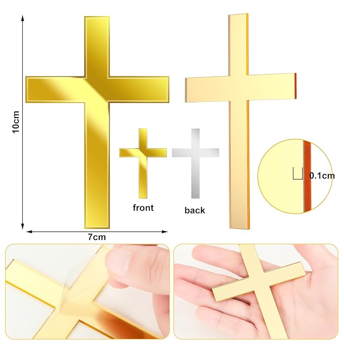 Blulu 16 Pieces Baptism Cake Toppers Crossing Cupcake Toppers Gold Mirror - Image 7