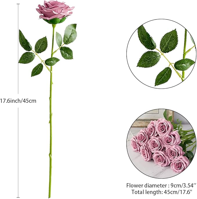 Artificial Rose 10pcs Open Flower Bouquet Faux Rose Stems - Image 4