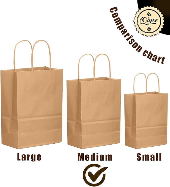 qiqee 50-Packs Brown Paper Gift Bags - Image 3