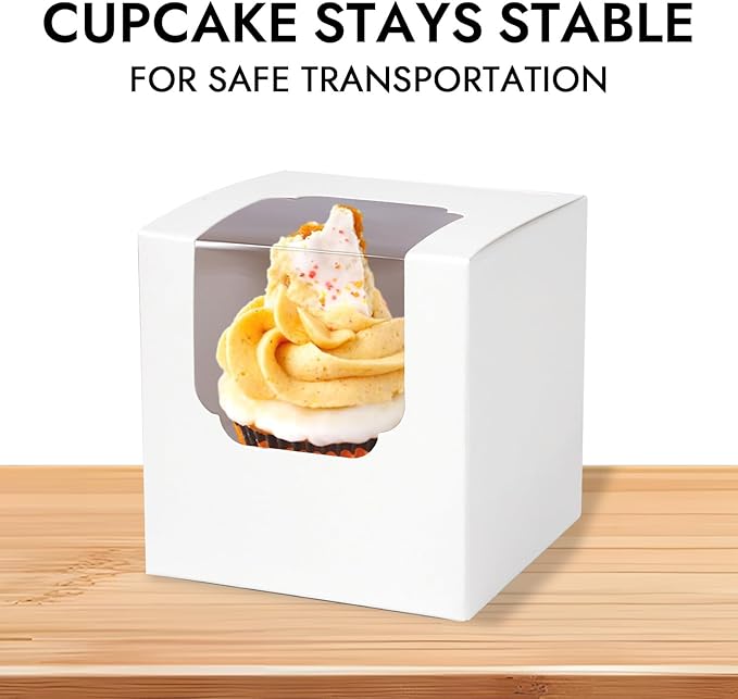 JCD 70pcs Cupcake Boxes, 3.5inches Auto-Pop up Single Individual Pre-Assembled - Image 2