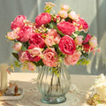 Artificial Peonies Silk Flowers in Glass Vase Faux Flowers Bouquets Modern by JARELING