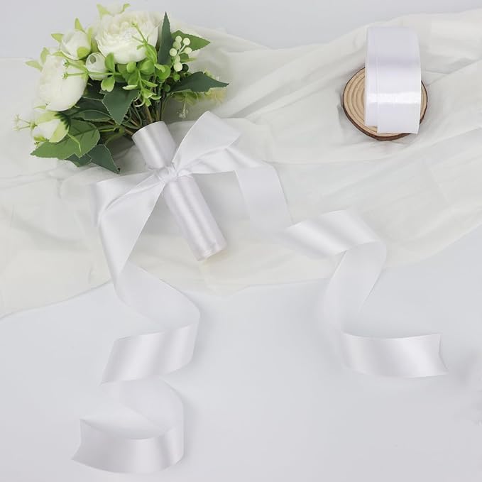 White Solid Satin Ribbon 1-1/2 Inch 25 Yards Solid Polyester Fabric Ribbon - Image 6