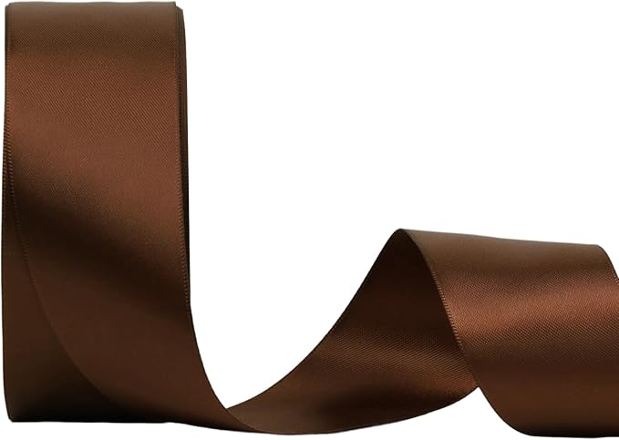 LaRibbons Brown Ribbon 1 1/2 Inch 25 Yards Double Faced Friar Brown Silk Ribbon by LaRibbons