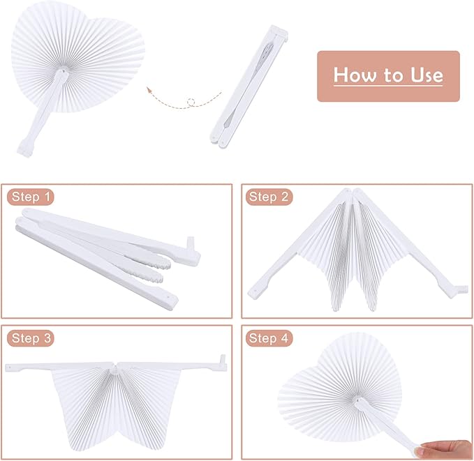 Aodaer 72 Pack Heart Shaped Folding Fans White Paper Fans Handheld Fans - Image 4
