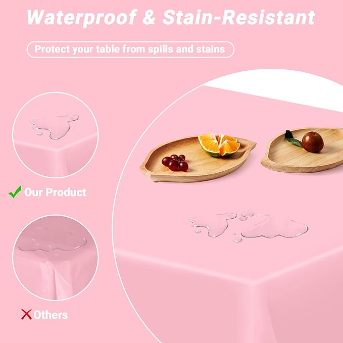 QZYL 12 PCS Pink Table Cloth Rectangle, Plastic Disposable Tablecloths - Image 3