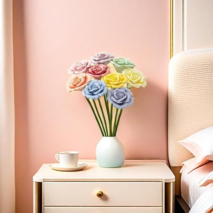 9 pcs Handmade Ceramic Roses, Featuring Vibrant Colors and Intricate Petal - Image 5