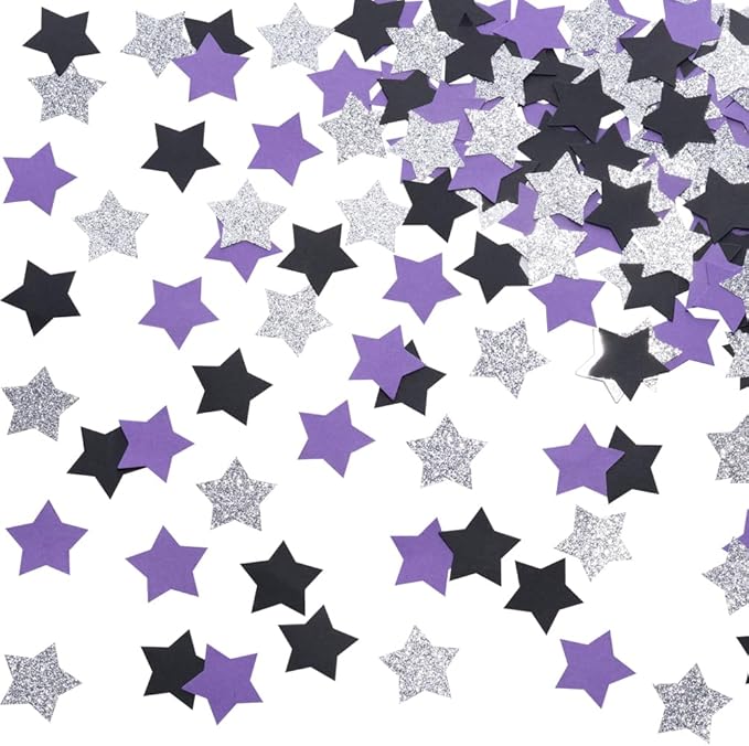 Purple Black and Silver Star Confetti Table Decoration by MOWO