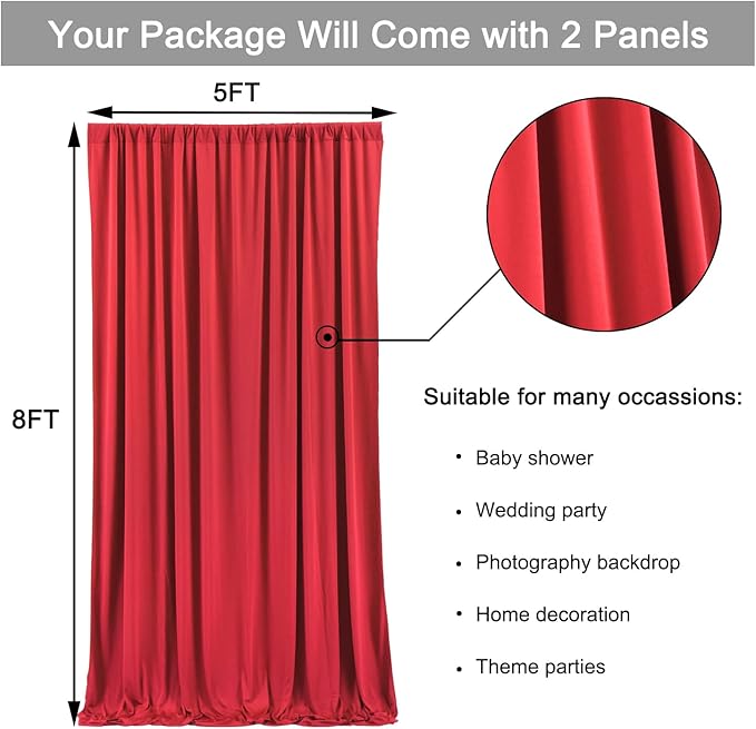 10ft x 8ft Wrinkle Free Red Backdrop Curtains - Image 5