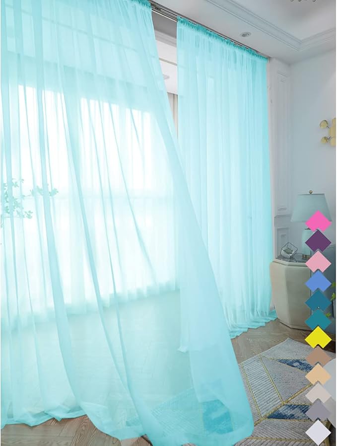Window Lake Blue Sheer Curtains 48 Inches Width 63 Inches Long 2 Panels Sheer by L%26TEC