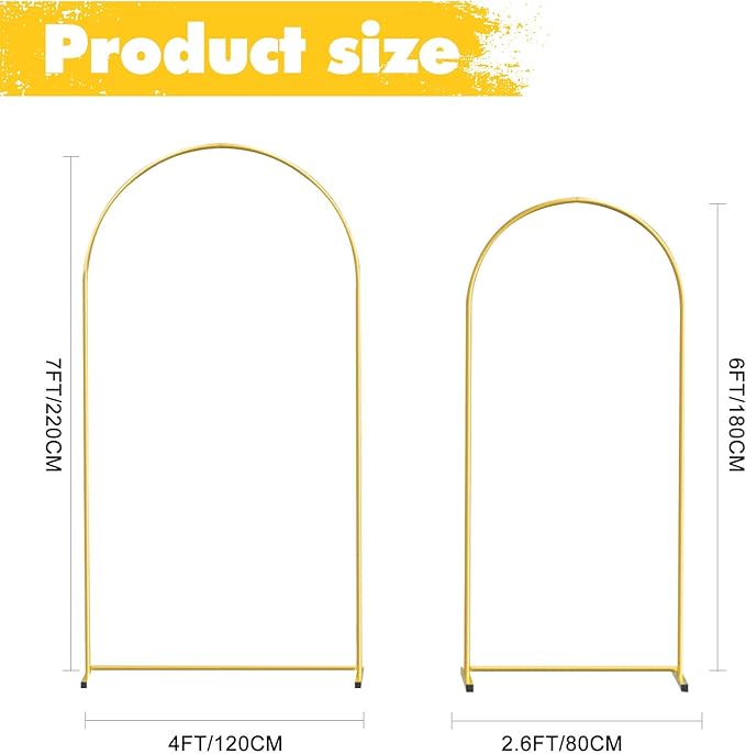 Gold Metal Wedding Arch Backdrop Stands Set of 2, Metal Square Balloon Arch - Image 2