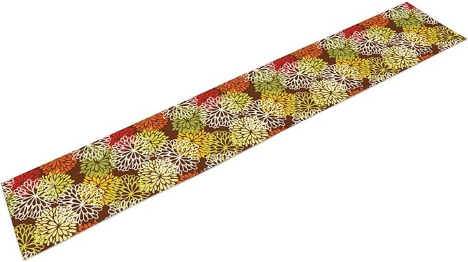 Brown Dahlia Floral Table Runner, Seasonal Autumn Thanksgiving Pattern Print - Image 9