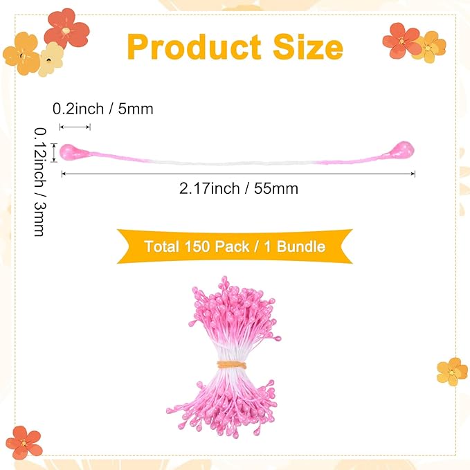 150-Pack Flower Stamens for Crafts, 5mm Double Heads Artificial Pearl Floral - Image 3