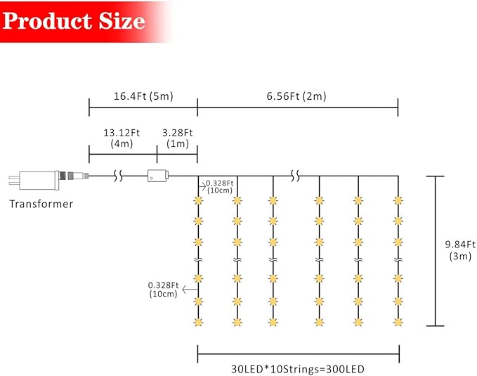 AWQ 300 LED 6.6ft x 9.8ft Window Curtain String Light Window Fairy Lights 8 - Image 6