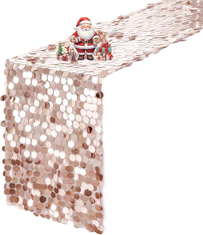 VHH Sequin Table Runner 12 x 108 inches Rose Gold Table Runner, Glitter Runner by VHH
