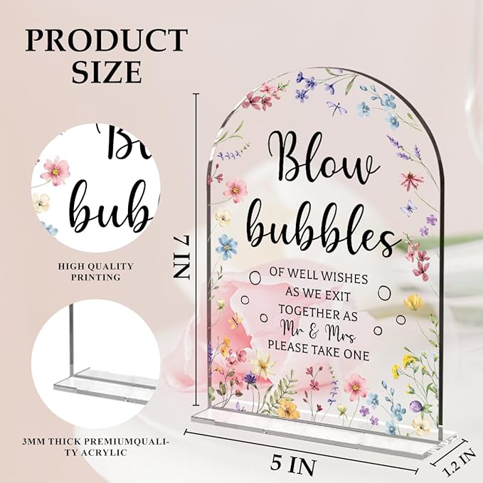 Wedding Sign Decor, Arch Acrylic 5x7 Inch, Blou Bubbles Sign Wedding Sign - Image 2