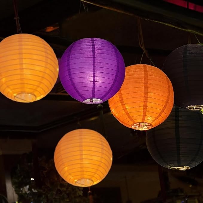 Orange Purple Black Paper Lanterns Decorative 12pcs Halloween Hanging - Image 4