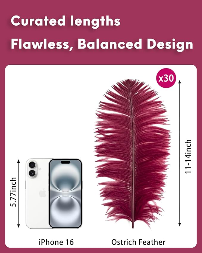 NEWONG 30pcs Wine red Ostrich Feathers Natural Bulk 11-14inch Vase Craft - Image 2