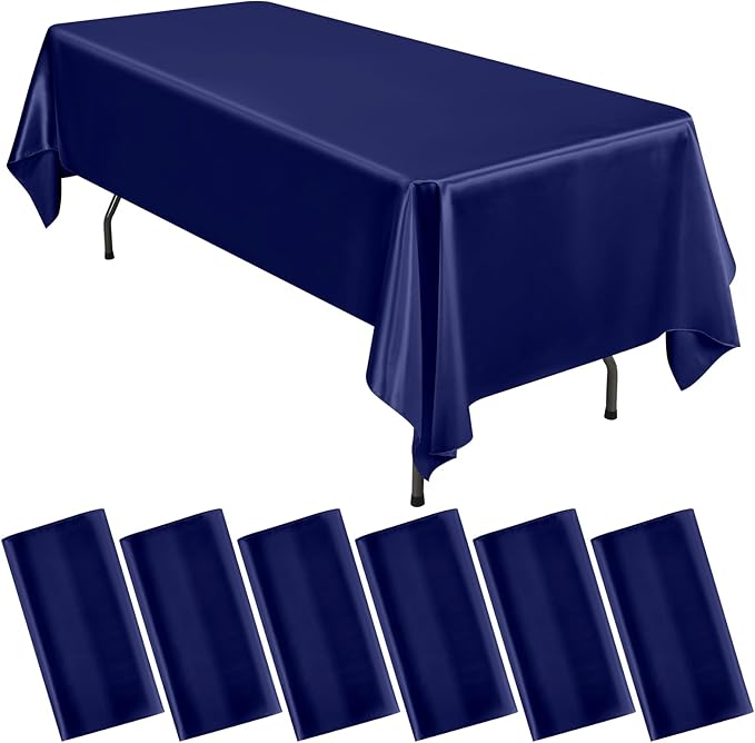 6 Packs Satin Tablecloth 57 x 108 Inch Navy Blue Rectangular Table Cloth Silk by Lumaycens