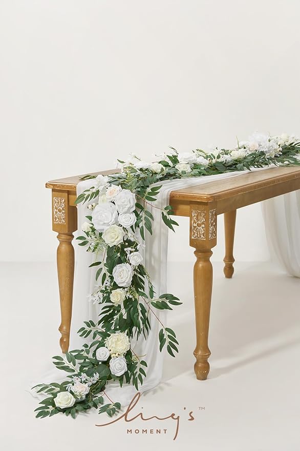 Ling's Moment Flower Garland - 6FT Eucalyptus & Rose - Sweetheart Table Decor - Image 2