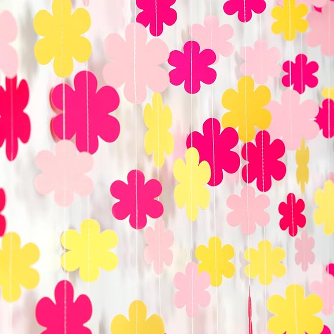 Hot-Pink Yellow Fall Party-Decorations Streamers-Garland - 52ft Boho Flower by Hugfond