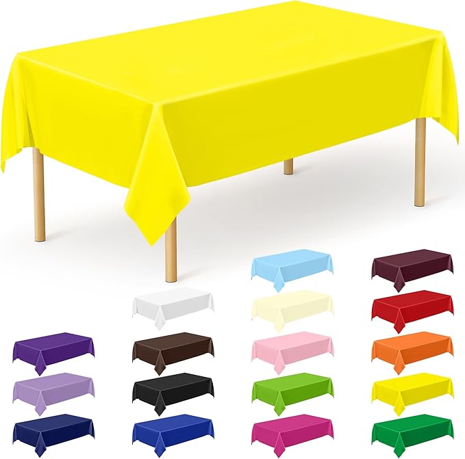 QZYL 12 PCS Yellow Rectangle Tablecloth, Disposable Plastic Picnic Table Cover by QZYL