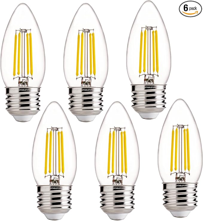 FLSNT 60W Equivalent LED Chandelier Light Bulbs, Dimmable LED B11 E26 by FLSNT