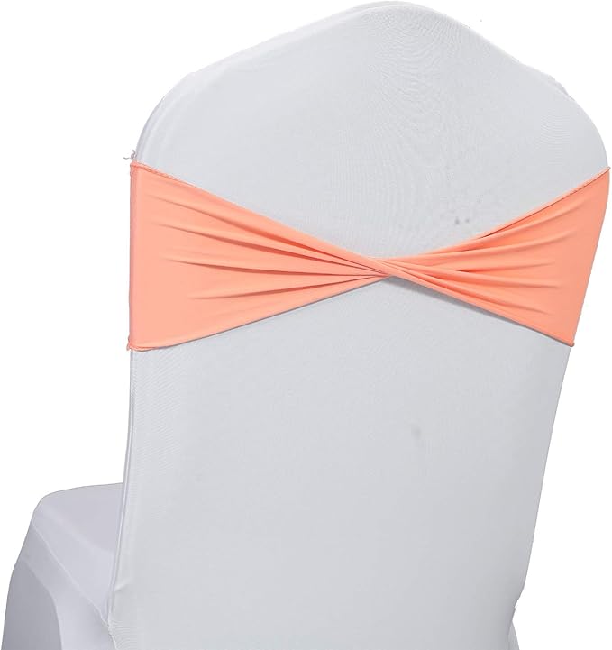 VDS Pack of 10 PCS | Peach | Spandex Chair Sashes Bows Without Buckle | Stretch - Image 2