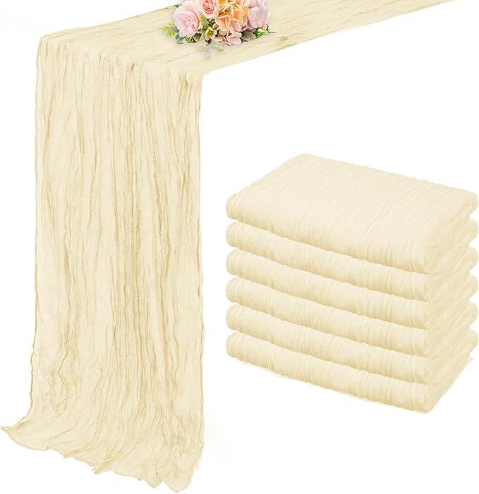 10FT 6 Pack Beige Cheesecloth Table Runner 20 x 120 Inch Long Rustic Gauze by FoliafeelHome