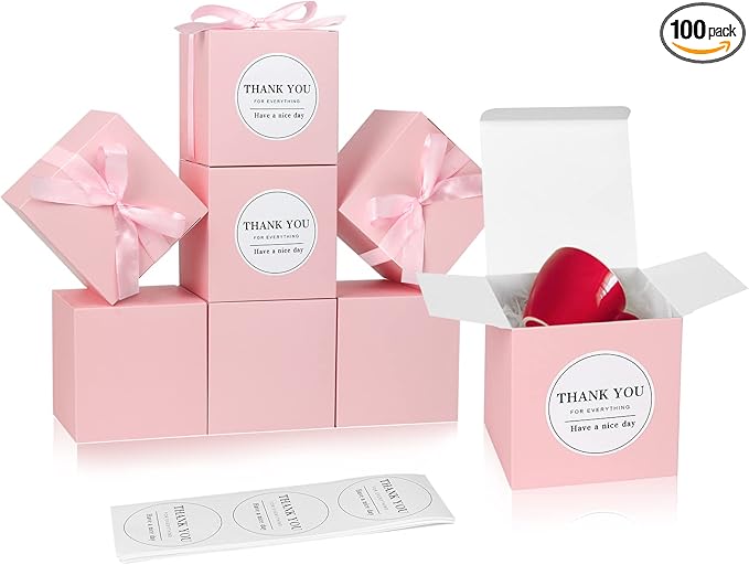 COTOPHER Small Gift Boxes 100 Pack 4x4x4 inches Pink Gift Boxes by COTOPHER