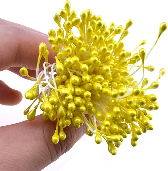 HAHIYO 700Pcs 3mm Yellow Gold Pearl Double Head Flower Pistil Hand-Made - Image 4