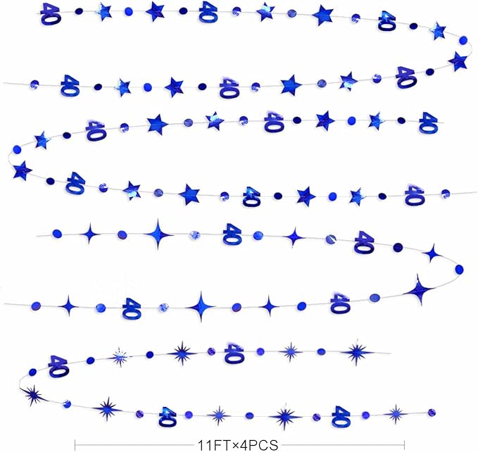 Navy Blue 40th Birthday Decorations Number 40 Circle Dot Twinkle Star Garland - Image 2