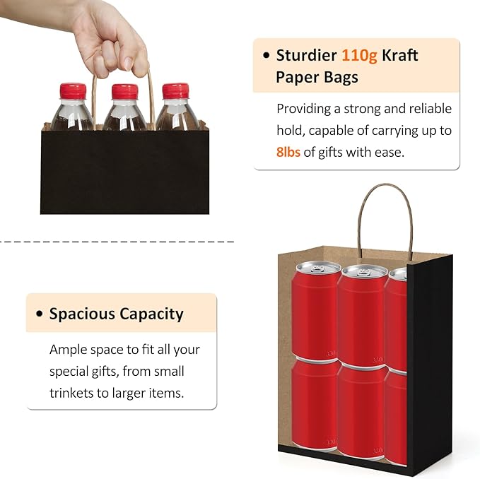 BagDream 50Pcs Gift Bags 8x4.25x10.5 Inches Kraft Paper Gift Bags - Image 3