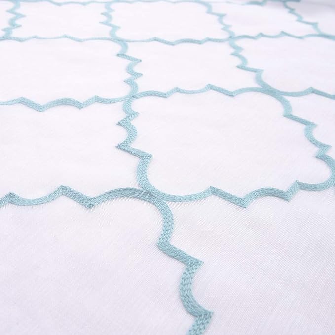 Sheer Curtains Blue 45 Inches Embroidered Moroccan Design, Rod Pocket Voile - Image 4