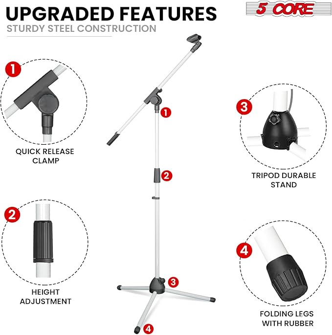 5 Core Tripod Mic Stand Floor Adjustable 18 to 72 Inches Sturdy Boom Arm Holder - Image 5