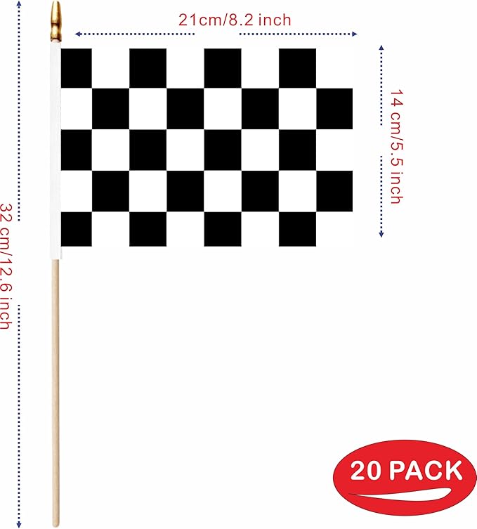 20 Pack Checkered Black and White Racing Mini Stick Flags Small Miniature - Image 2