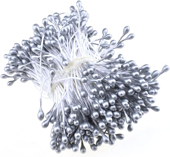 HAHIYO 700Pcs 3mm Silver Pearl Double Heads Pistil Hand-Made Artificial Pistil by HAHIYO