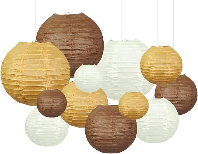 Brown Boho Paper Lanterns Decorative 12pcs Caramel Party Hanging Decorations by Capesaro