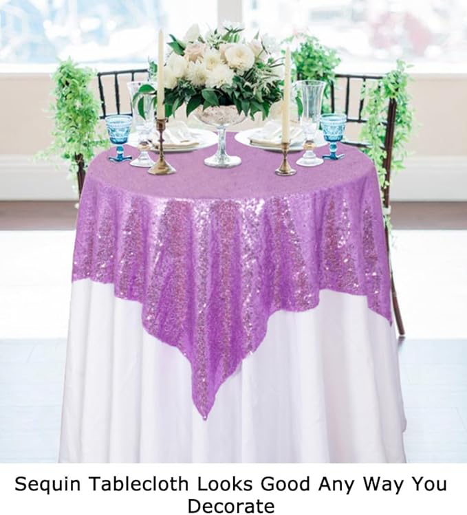 ShinyBeauty Sequin Tablecloth Square 54x54-Inch Lavender Table Cloths - Image 6