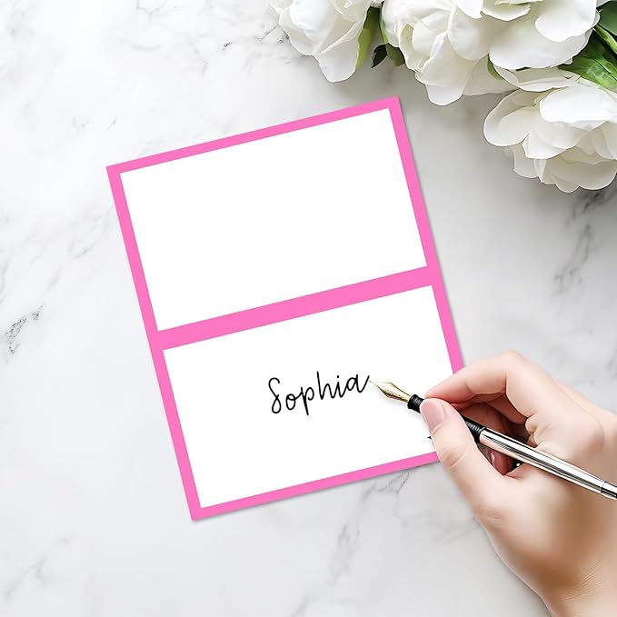 25 Pack Pink Border Place Cards, Editable Name Cards - Image 3