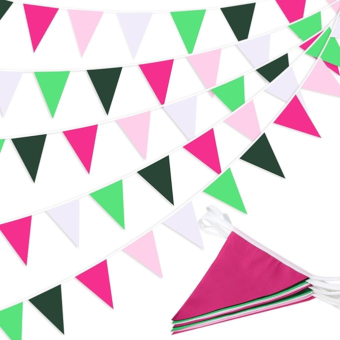 Pink White and Green Pennant Banner Garland Bunting Decorations by Unknown