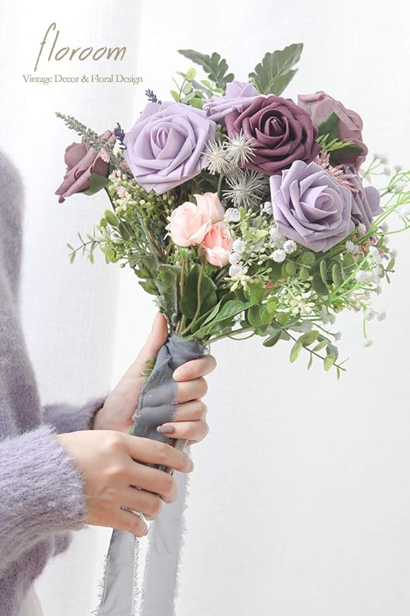 Floroom Artificial Flowers 25pcs Real Looking Lilac Foam Fake Roses - Image 3