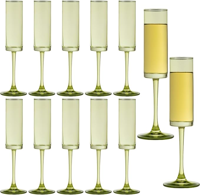 12 Pieces Green Champagne Flutes 6 OZ Straight Sided Wine Glasses Champagne by Unknown