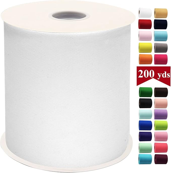 White Tulle Fabric Rolls 6 Inch by 200 Yards Fabric Spool Tulle Ribbon by IONTACH