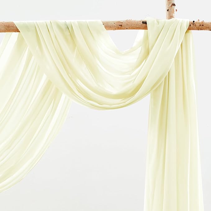 Wedding Arch Draping Fabric, 2 Panels 6 Yards Ivory Sheer Backdrop Curtain - Image 3