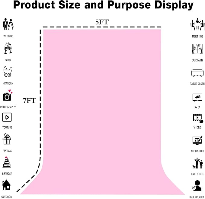5x7FT Pink Backdrop for Screen Photography, High-end Polyester Photo Background - Image 3